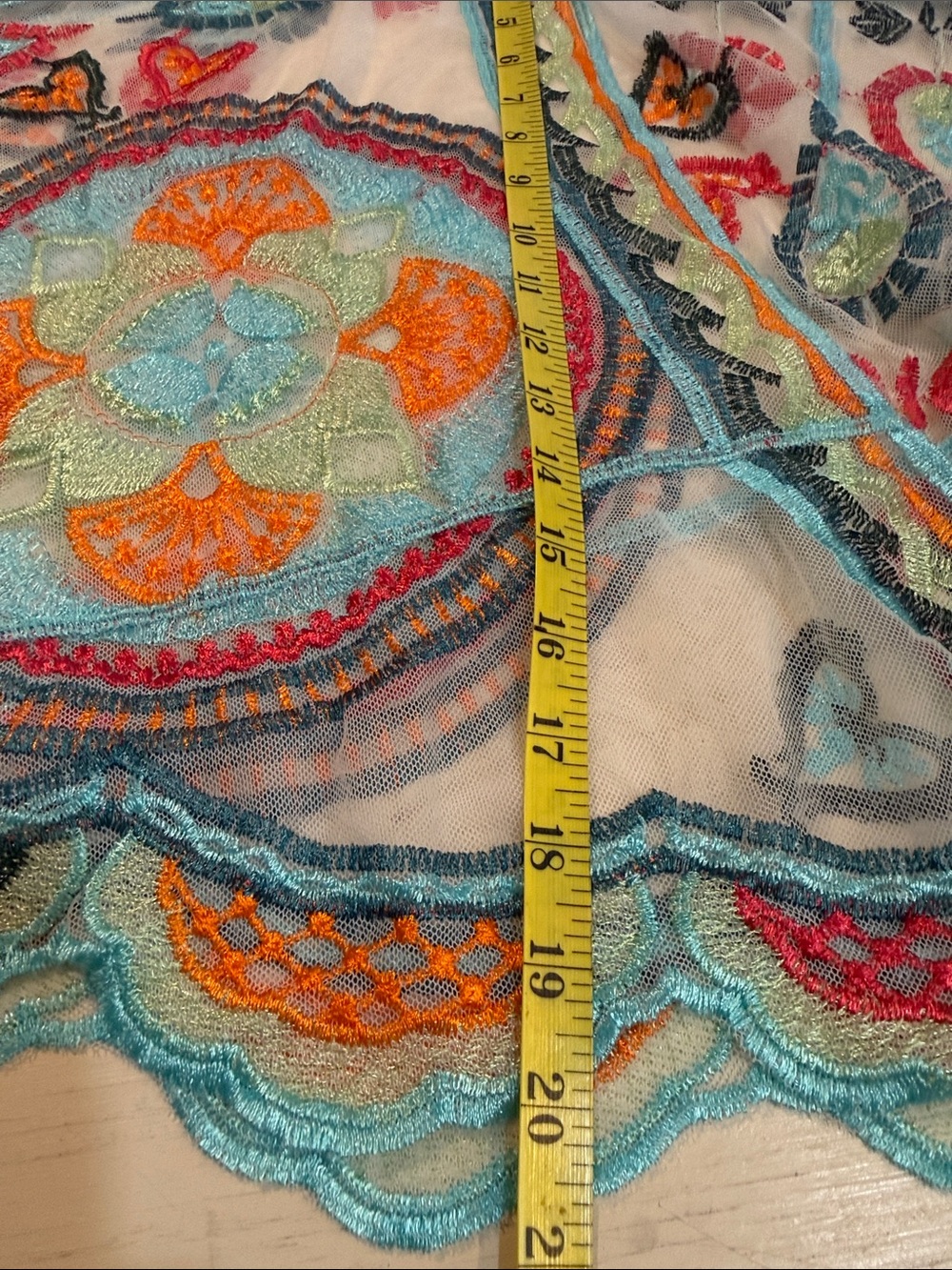 Boho Embroidered Mesh Tie Front Kimono Cardigan Cover Up One Size - Picture 9 of 11